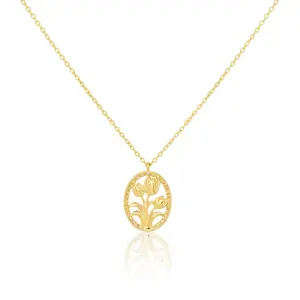 18K Gold Plated Oval Tulip Coin Pendant Necklace