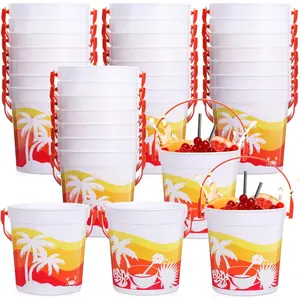 32oz Cocktail Rum Buckets for Drinks 4.69 x 3.78 x 4.8 Inches Plastic Bucket Drink Buckets for Parties with Handles(32 Pcs)