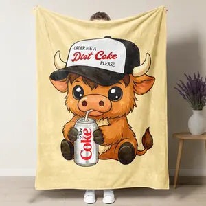 Diet Coke Highland Cow Wear a Hat Cute Pattern Blanket,Diet Coke Throw Blanket, Air-conditioned Room Blanket,Soft Warm Nap Blanket for Home Office Travel Camping