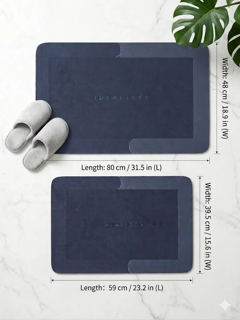 IDEALISTS Diatomaceous Earth Bath Mat, Super Absorbent Quick-Dry Non-Slip Bathroom Rug with Rubber Backing, Modern Minimalist Soft Stone Floor Mat for Shower, Kitchen