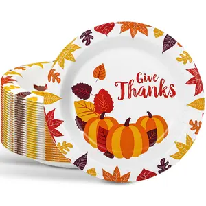 Ginkgo Thanksgiving Paper Plates, 30PCS Thanksgiving Plates Disposable Fall Autumn Pumpkin Plates, Thanksgiving Party Table Decor, 8.5 Inch Dinnerware Tableware Celebration Decorations Design