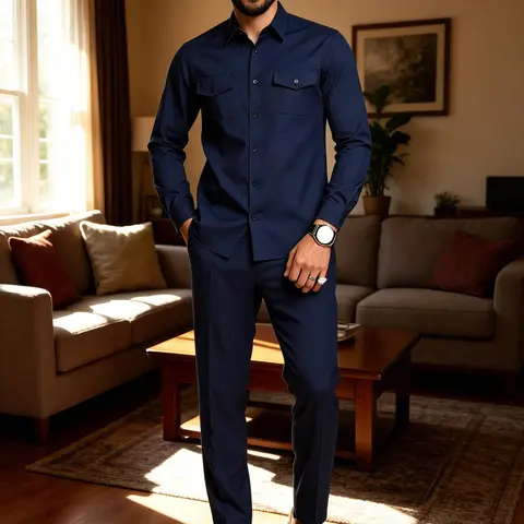 Men's 2-Piece Solid Color Casual Set: Long-Sleeve Lapel Shirt and Zipper-Fly Trousers – A Chic, Comfortable Outfit for Daily Wear (Autumn/Winter) # men full set # tracksuit outfit # casual set # casual sport set # athleisure summer clothes # short pant