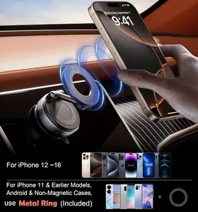 [5 PCS]Car Phone Holder 360° Adjustable Magnetic Foldable Suction Cup Mount for iPhone 16/15/14/13/12 Series Carbon Fiber Finish
