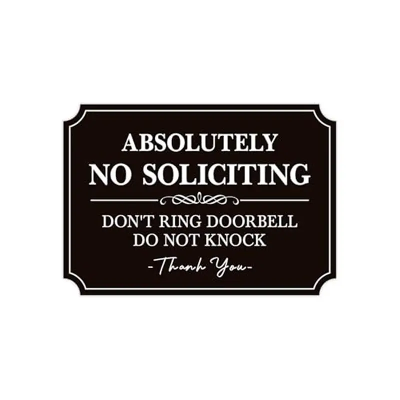 No Soliciting Sign for Front Door，Self-Adhesive Elegant Do Not Knock or Ring Doorbell No Soliciting Sticker for Home, No Solicitors Sign for Doorbell, House Door, Home, Office 5.6"x 3.9"