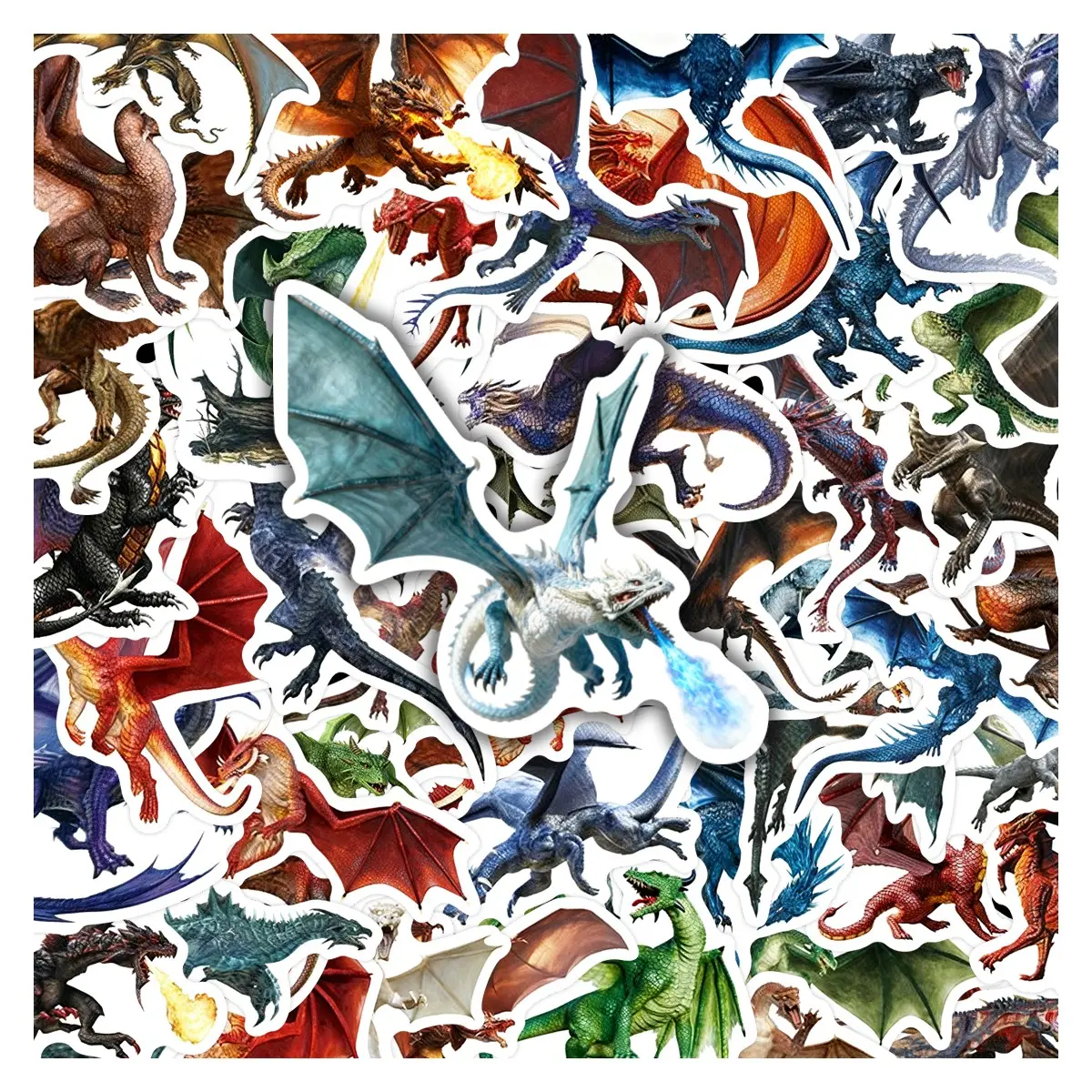50Pcs Fantasy Dragon Stickers Pack, Decorative Stickers, Aesthetic Stickers, Waterproof Mythical Creature & Medieval Dragon Vinyl Decals for Laptop, Water Bottle, Journal & Scrapbook, Fantasy Lover Gift