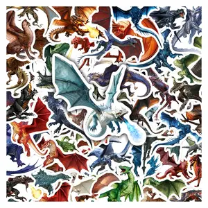 50Pcs Fantasy Dragon Stickers Pack, Waterproof Mythical Creature & Medieval Dragon Vinyl Decals for Laptop, Water Bottle, Journal & Scrapbook, Fantasy Lover Gift