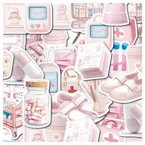 50 Pink Medical Doodle Stickers, Decal Set, Suitable for Scrapbooks, Diaries, Laptops, Water Bottles, Cars, and Other Faith-based Designs—gifts with Positive Messages.