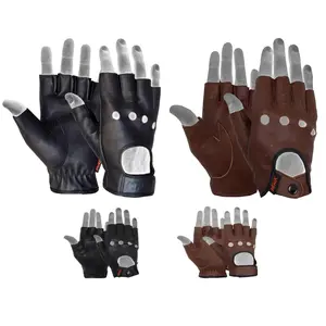 MRX Driving Gloves soft Leather Unlined Motorbike Riding Half Fingers Glove for Unisex