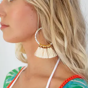 Ivory Tassel Hoop Earrings