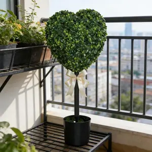 Heart-Shaped Artificial Boxwood Topiary Tree with Pot | Valentine's Day Romantic Decor | Indoor Outdoor Faux Plant for Porch & Entryway | Maintenance-Free Spring Home Accent