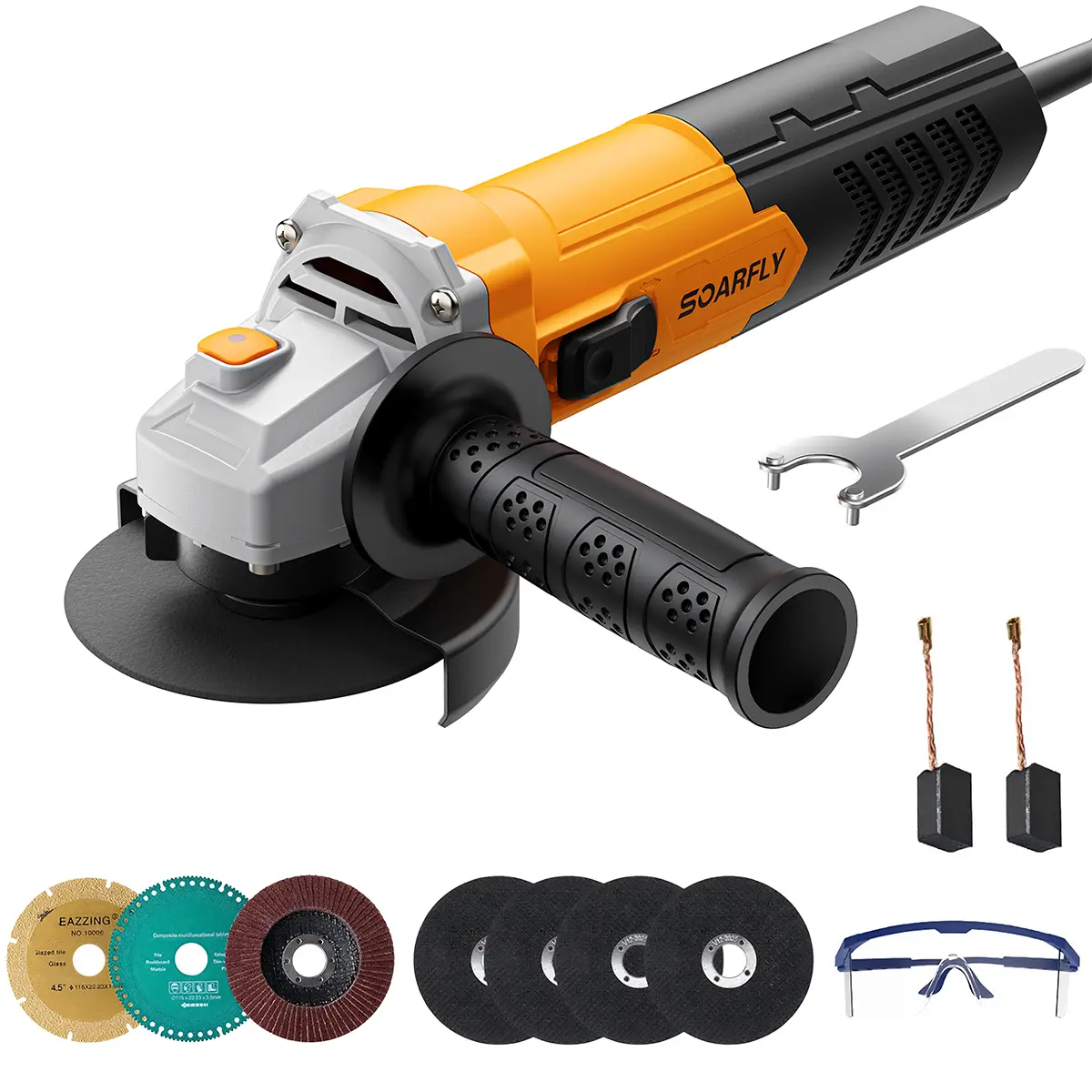 SOARFLY POWER  4-1/2" Angle Grinder , 750W  12000RPM Electric Grinder Power Tools with Grinding Wheels, Cutting Wheels and Auxiliary Handle for Cutting, Grinding, Polishing and Rust Removal