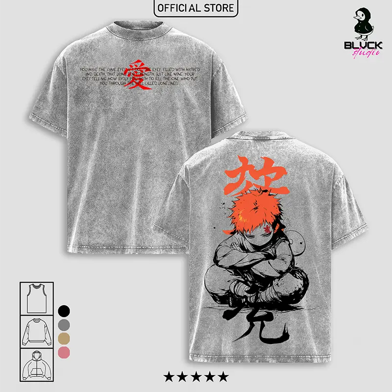 Gaara of the Sand Anime T-Shirt, Tanktop, Sweatshirt and Hoodie Washed Menswear Top Heavy Cotton Underwear Double Printed Vintage Washed Tee Oversize Unisex Anime Manga Streetwear Retro Graphic Gift for Men and Women