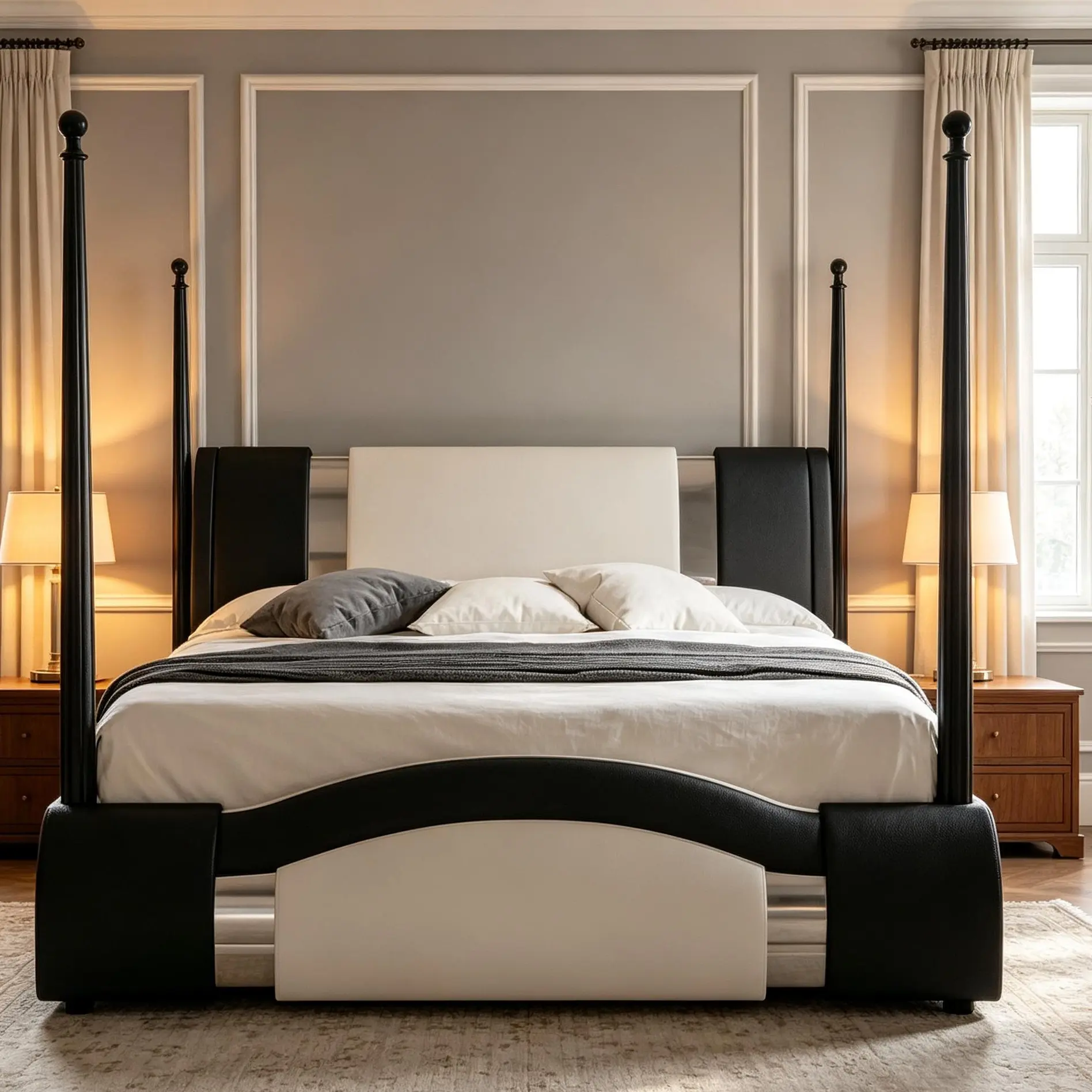 King Size Modern Faux Leather Platform Bed Frame【Frame Only No Mattress】with Iron Pieces Decor,Low Profile Platform Bed with Height-adjustable Headboard,Solid Wood Slat Support,No Box Spring Needed
