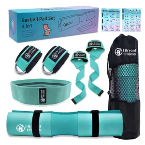 Barbell Pad Set with 2 Ankle Straps for Cable Machines Hip Resistance Band Weight Lifting Straps Thick Cushion Hip-Thrusts Pad with Carry Bag for Squats Bench Press Workout