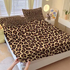 Deep Brown Retro Leopard Print Fitted Sheet Set and 2 Coreless Pillowcases, Brown Base, Deep Brown and Black Gradient Leopard Spots, Soft Anti-Wrinkle Easy Care, Vintage Bedroom Decor, Gift Idea