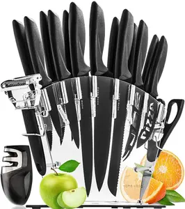 Premium Stainless Steel Knife Set with 13 Professional Knives, Kitchen Scissors, Peeler, Knife Sharpener, and Stand - Block  Kitchen Knives Knife Block Chopping Nonstick Steak Sturdy