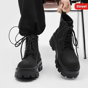 Men'S Black Trendy Thick Sole Heightening Boots Fathersdaygift Footwear