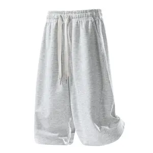 Men’s summer loose wide-leg shorts with a drawstring elastic waistband—soft, breathable, and drapey for comfort; suitable for everyday casual wear, sports/fitness, and home outfits.