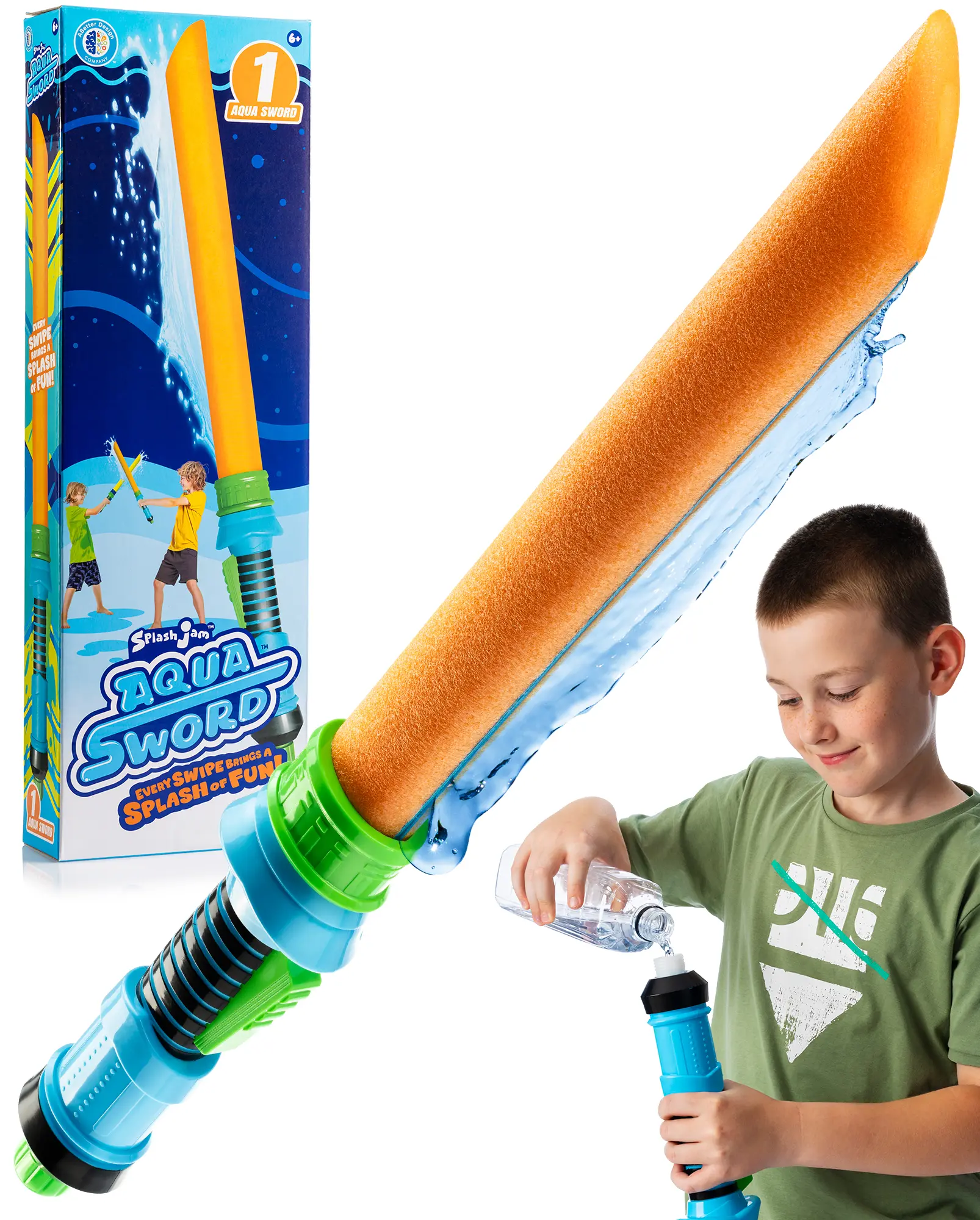 Splash Jam Aqua Sword - Soft Foam Water Fight Sword for Kids Ages 6+ - Portable & Durable Pool Toy for Backyard Barbecues & Beach Fun - Perfect for Summer Water Fights