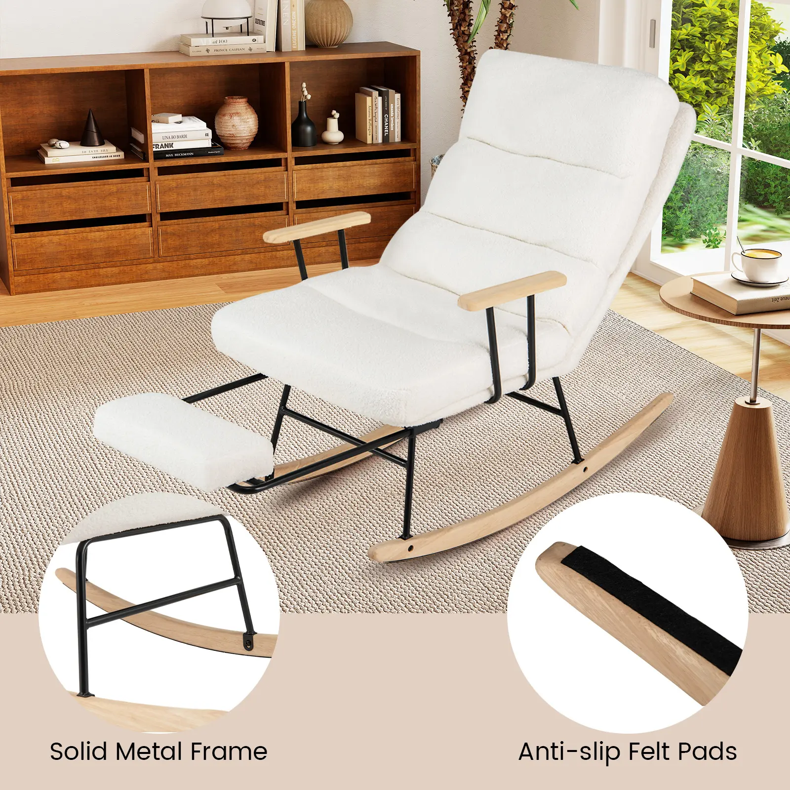 COSTWAY - Nursery Rocking Chair Teddy Velvet Upholstered Rocking Chair-White