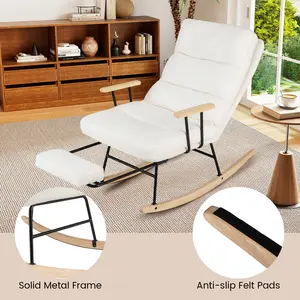 COSTWAY - Nursery Rocking Chair Teddy Velvet Upholstered Rocking Chair-White