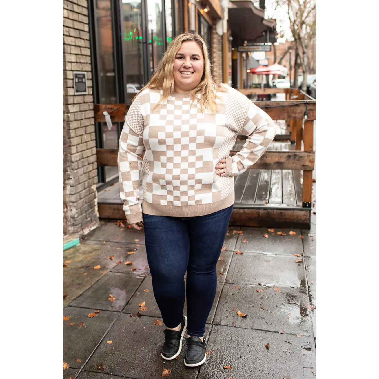Tan Multi Checkered Pullover Sweater (SM-2X)