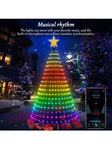 5Ft Smart Christmas Tree Lights - 400 LEDs With Remote & App Control - Music Sync, 11Modes - Green Wire, Suitable For Artificial Tree - Multicolor & Warm White For Indoo,Outdoor
