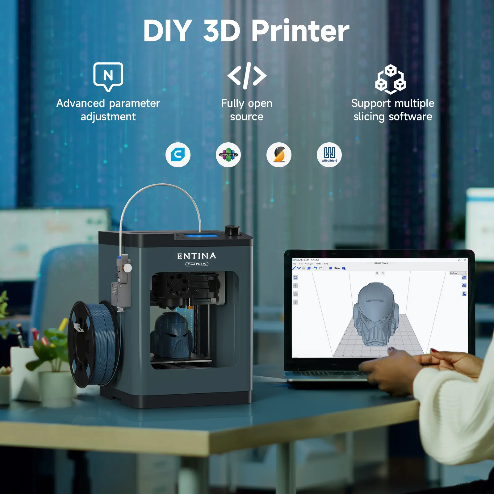 Entina Tina2 Plus 3D Printer, 250mm/s Fast Printing Mini 3D