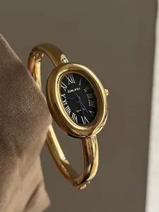 Women's Oval Bracelet Watch, Mini Bathtub Style, Bangle Watch, Quartz Wristwatch, Fashionable High-End Accessory