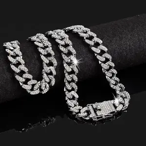 Boyfriend Hip Hop Miami Cuban Chain Necklace 13mm Iced Rhinestones Shimmering Rap Jewelry Gift For Men