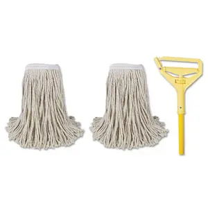 212 MAIN Cotton Cut End Mop Kit - Size #24, 2 Heads, Cotton Fibers, Floor Cleaning Household Appliance with Metal-Plastic Components, Easy Assembly