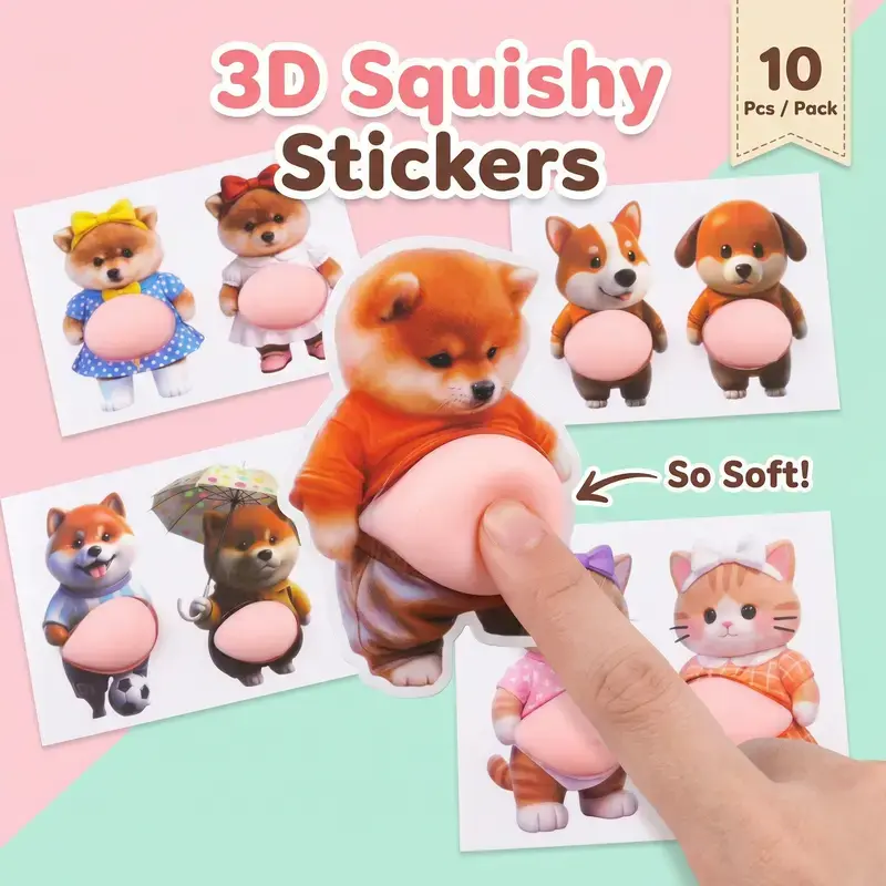 6Pcs Cute 3D raised Shiba Inu Belly Sticker - Soft Gel Pet Decal for Phones, Laptops, Fridge & Door Handle Bumper