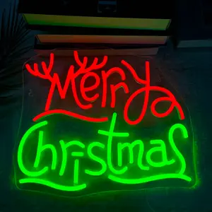1pcs Christmas Joy Deer Antler Neon Light with Wintergreen Leaf Element, LED Wall-Mounted Decorative Lamp, USB Powered for Home Decoration