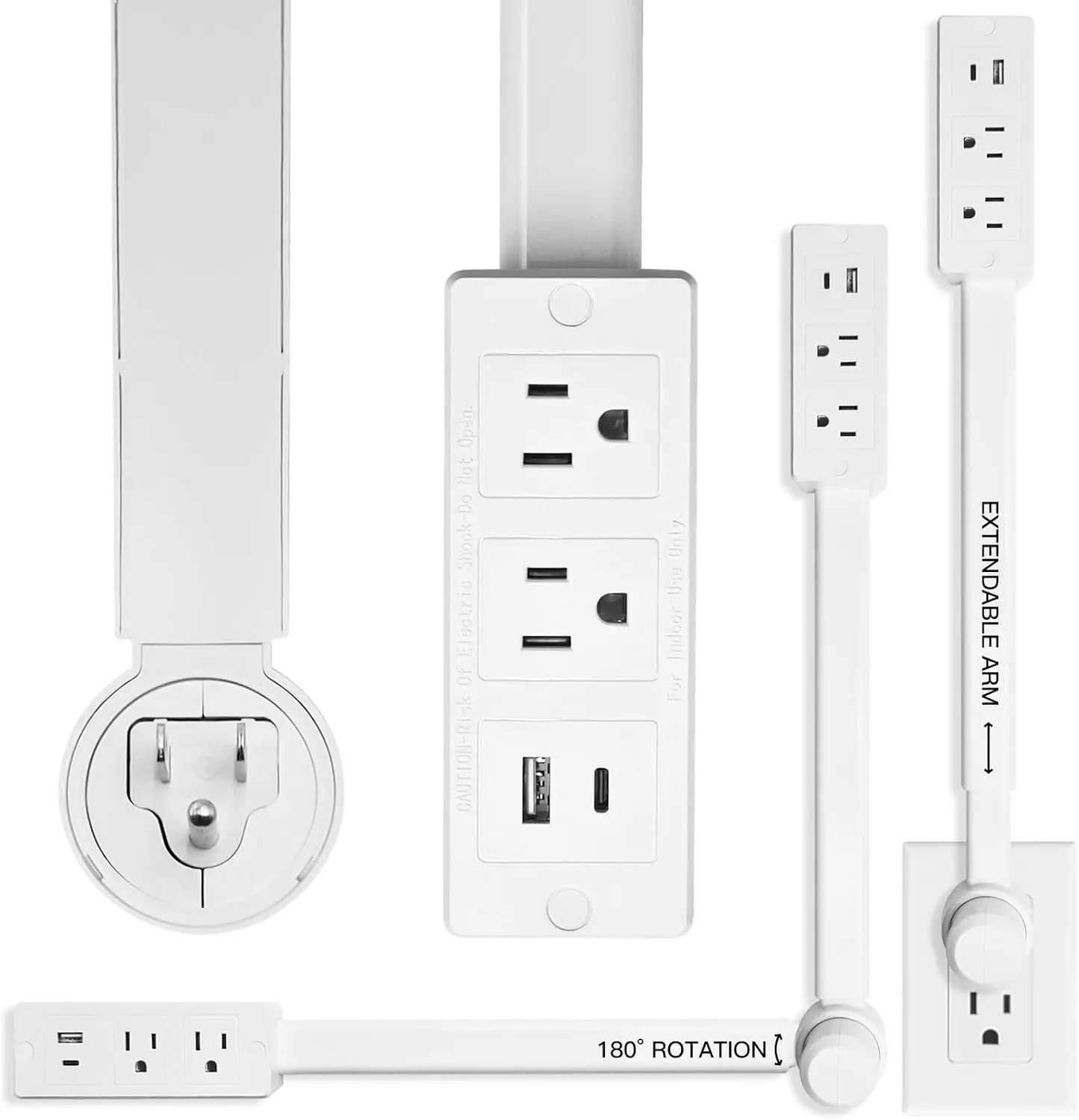 New Extendable Outlet Extender, Extendable Rotating Outlet, Electrical Outlet Expander with USB-A, USB-C Port, Type-C Extends 17''-27'', Rotates 180° ETL/UL Certified Used for Sockets Behind Furniture