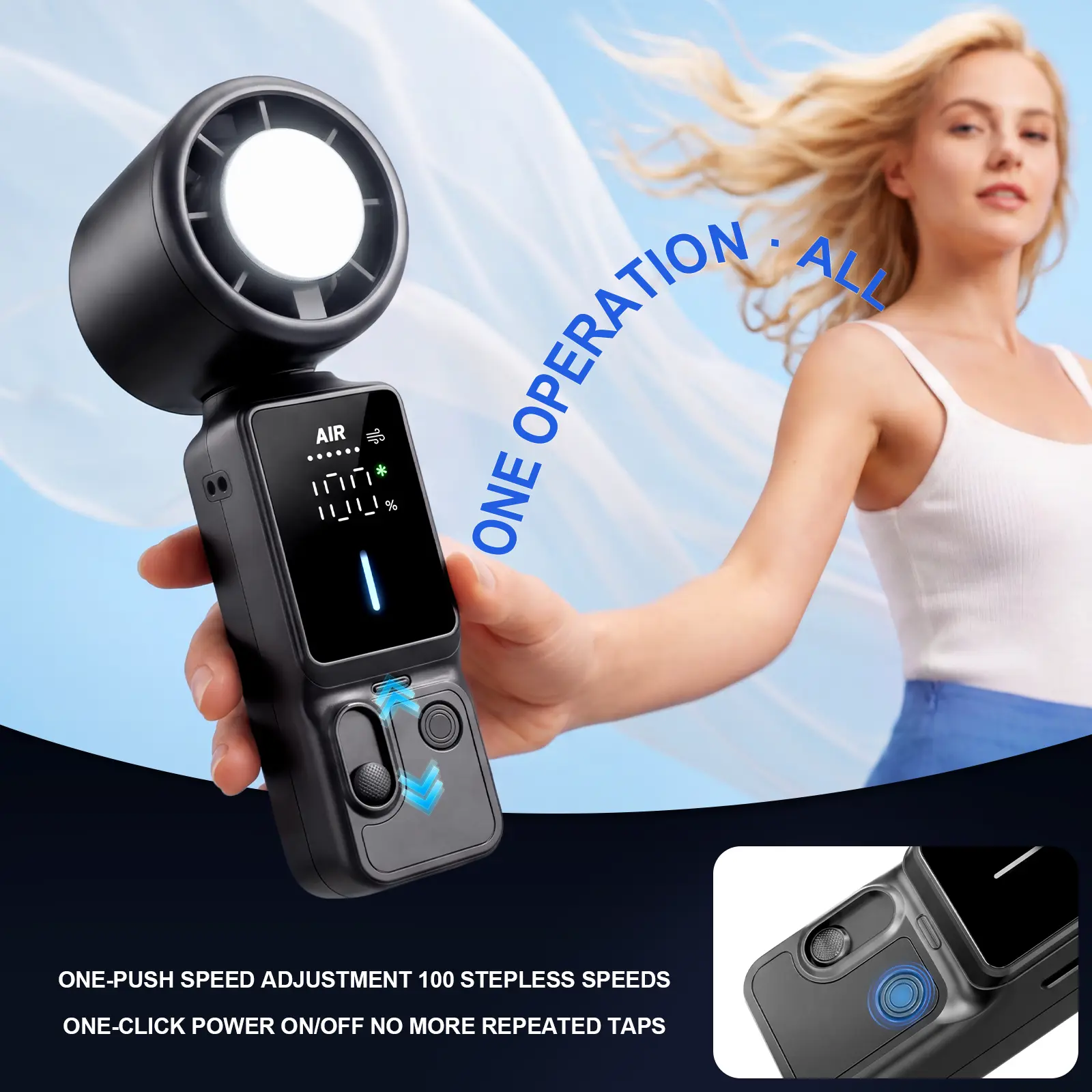 Portable Handheld Turbo Fan, 100-Speed Personal Fans, 3000mAh Rechargeable Fans Up to 12 Hours, light weight & Small Fan, Hand/Neck/Desk usb Fan 3 IN 1, Holiday Vacation Gift Essentials-002