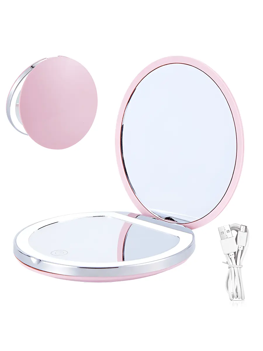 Portable Foldable Makeup Mirror, 1 Count Glam Travel Makeup Mirror with LED Light, Compact Mirror for Women, Pocket Size Makeup Tools, Travel Hand Mirror