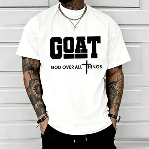 GOAT “God Over All” Men’s T-Shirt – 100% Cotton, Streetwear Casual Short Sleeve, Trendy Christian Faith Urban Top
