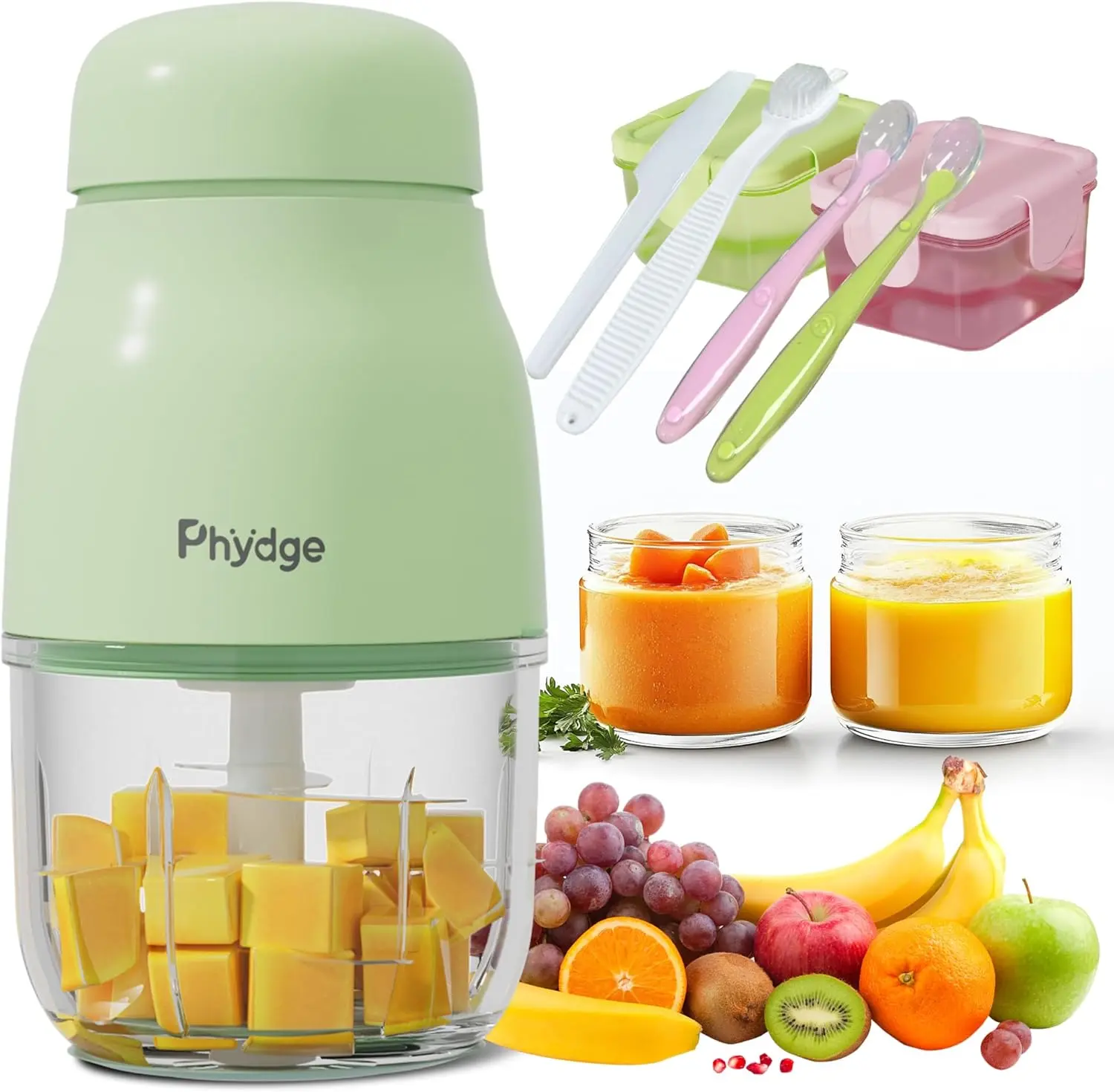 Baby Food Maker, 10oz Mini Food Processor with Containers & Silicone Spoons, Easy to Clean Kitchen Appliance for Fruit, Vegetable，baby puree blender，
