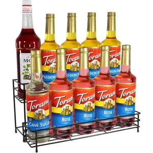 Coffee Syrup Organizer Rack, 2 Tier Coffee Syrup Stand Holder for Coffee Bar, 10 Bottles Wine Bottle Holder, Coffee Station Organizer Storage Shelf for Cocktail, Dressing, Coffee Bar Accessories