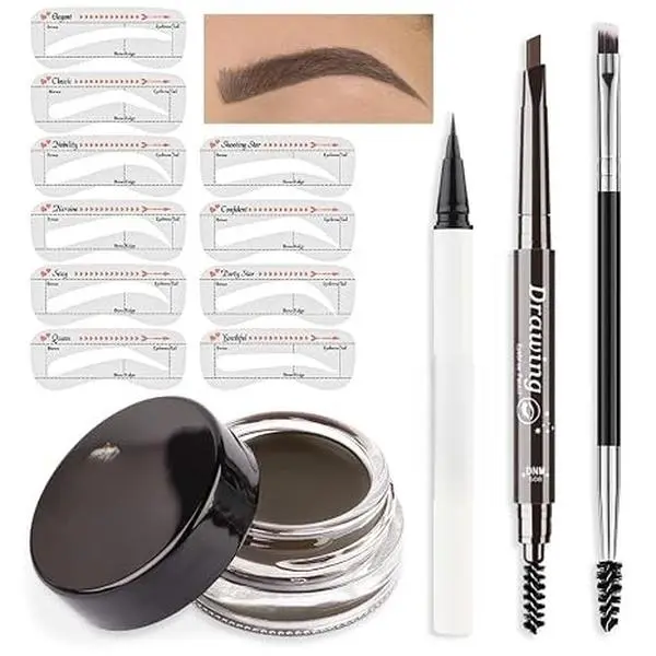 Eyebrow Stencils Kit for Women Shaping, Eyebrow Shaper Makeup Kit, Eye Brow Stencil Shaper Tinting kits for Women, with Eyeliner, Eyebrows Pencil, Pomade, Brush and 10 Stencils, 06# MEDIUM BROWN