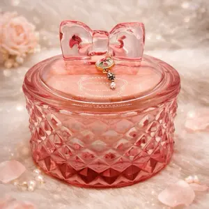 Cherub Bliss Silken Body Powder - Pink Glass Jar with Bow Lid & Diamond Cut Design for Luxurious Skin Care