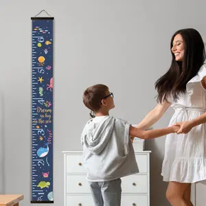 Ocean Life Canvas Growth Chart Canvas Growth Chart Sign Girls Blush Pink Height Ruler 6ft