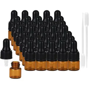 36-Piece Mini Dropper Bottle Set 1ml Small-Capacity Essential Oil Amber Dropper Empty Bottles Suitable for Cuticle Care Oils, Cosmetic Perfumes, and Liquid Travel Sample Containers