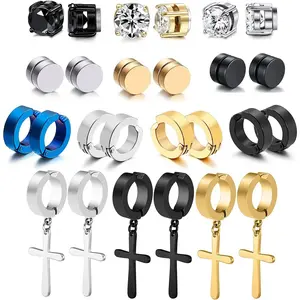 13 Pairs Stainless Steel Non Pierced  Earrings for Men Women CZ Clip on Dangle  Earrings Set