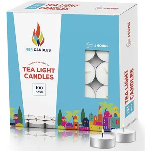 Tea Lights Candles 4.5 Hour Long Burn Time 100 Pack Bulk White Unscented Travel Shabbat Candles