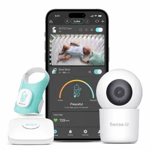 Sense-U Baby Sock Shoe Bundle Smart Baby Monitor: Sock Shoe Plus 2.5K PTZ Camera - Track Heart Rate, Sleep Pattern, Heartbeat with 2.5K Pan-Tilt-Zoom Video, AI Cry Detection, Background Audio, Night Vision