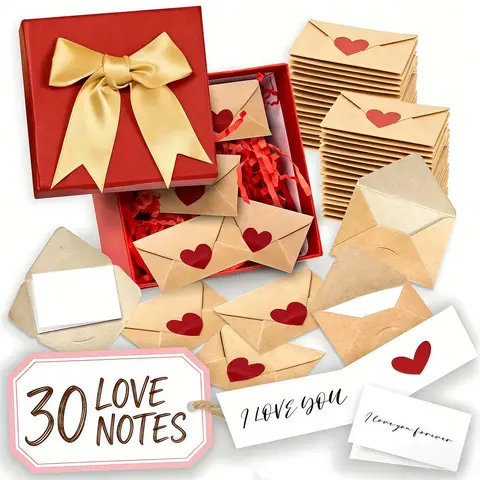 DIY Love Notes Box - Mini Blank Cards & Envelopes for Him Her - Cute Valentine’s Day Anniversary Gift for Boyfriend Valentine's Day