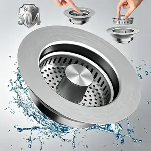 SUS304 Stainless Steel Kitchen Sink Filter 3-in-1 Pop-up Stopper Anti-clogging Food Catcher Odor Filter Easy Clean Sink Basket Solutions sink drain strainer