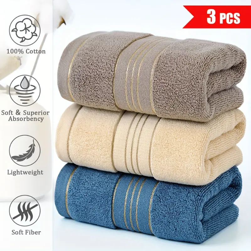 3 Pack Towels for Bathroom, Cotton Bath Towels, Super Soft Highly Absorbent Decorative Bath Towel Set for Gym, Shower, Hotel, Spa 13x30 Inch