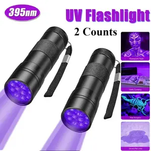 2-Pack Portable 12 LED UV Flashlights, 395nm Mini UV Pen Light, Currency Pet Stain Bug Detector, Compact Aluminum Handheld Lamp (battery Not Included)